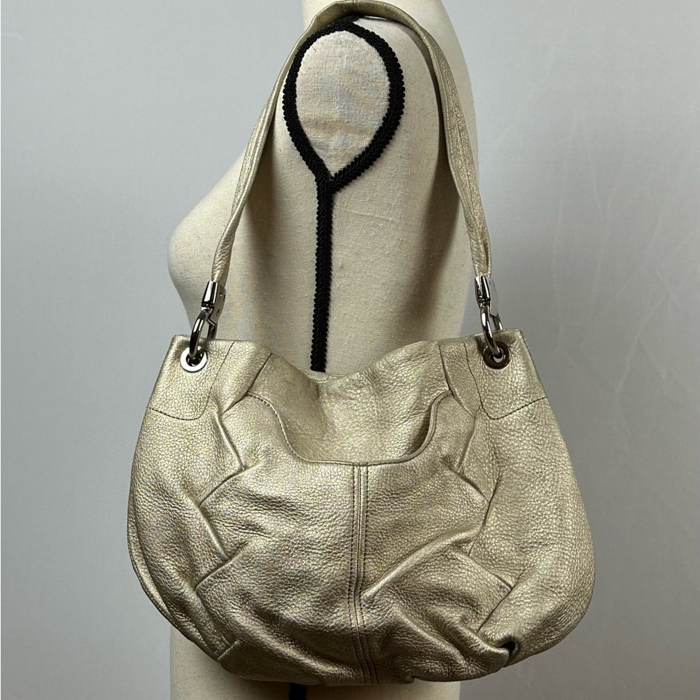 B MAKOWSKY vintage hobo pebbled gold leather shoulder bag